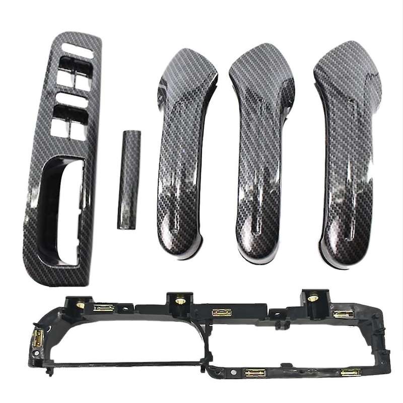 Carbon Fiber Car Interior Door Grab Handle Cover + Window Lift Switch Panel Cover Set for Golf MK4 1