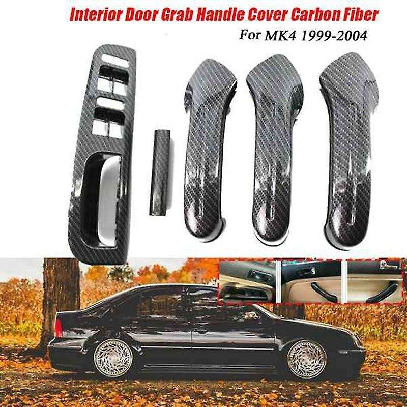Carbon Fiber Car Interior Door Grab Handle Cover + Window Lift Switch Panel Cover Set for Golf MK4 1
