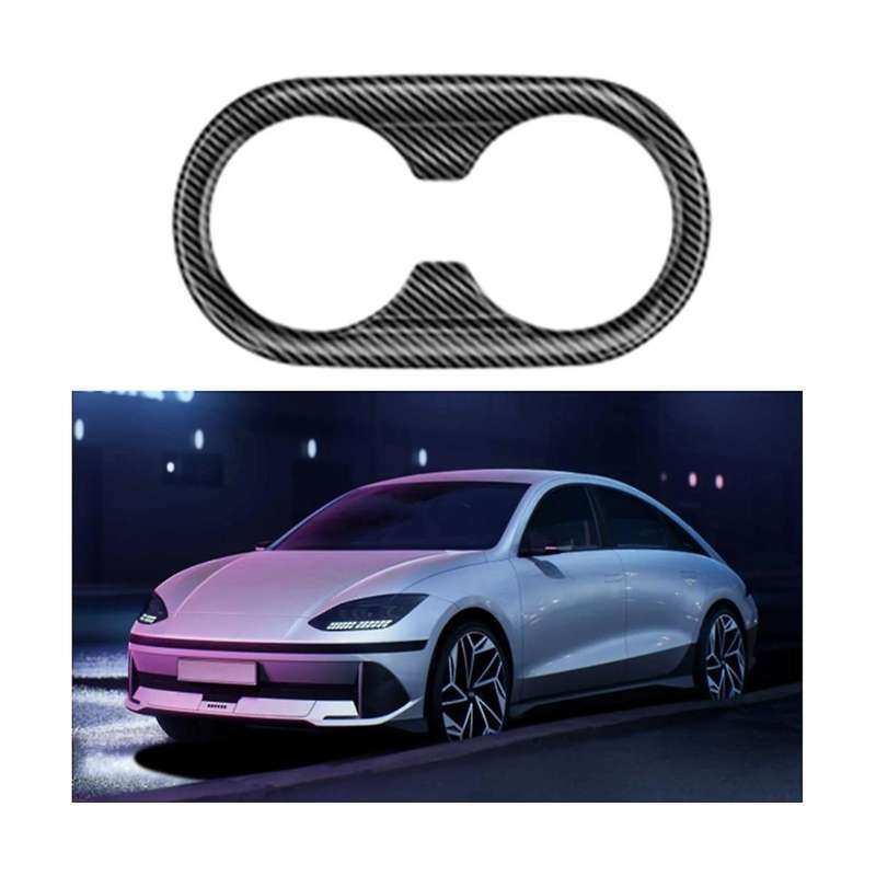 Carbon Fiber Car Rear Water Cup Holder Frame Trim Abs Stickers for Ioniq 6 2022-2023 Interior Styli
