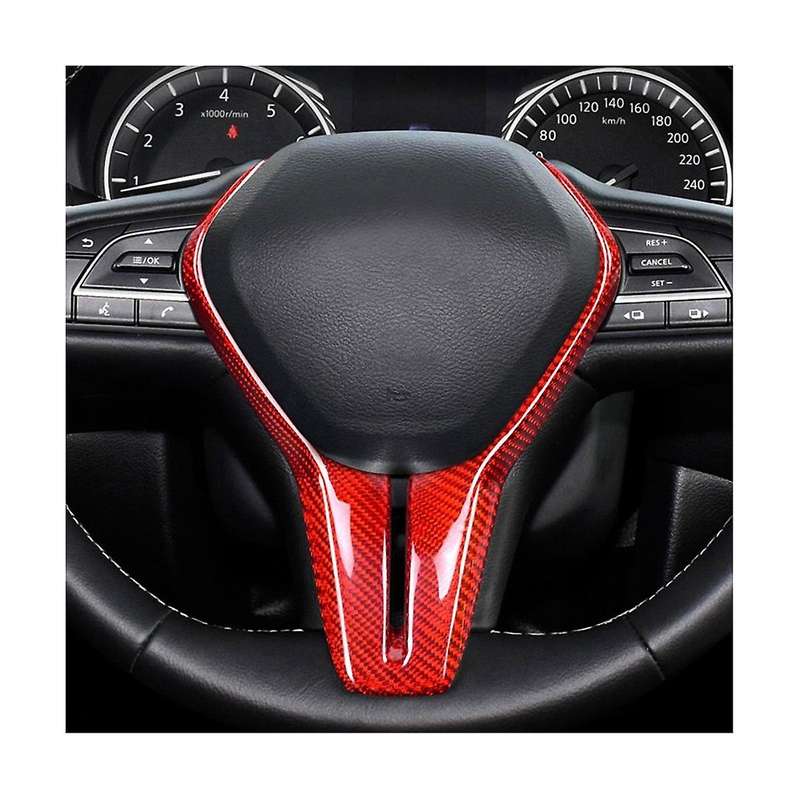 Carbon Fiber Car Steering Panel Cover Trim for Q50 Q60 2018 -2022 Interior Decoration(Red)