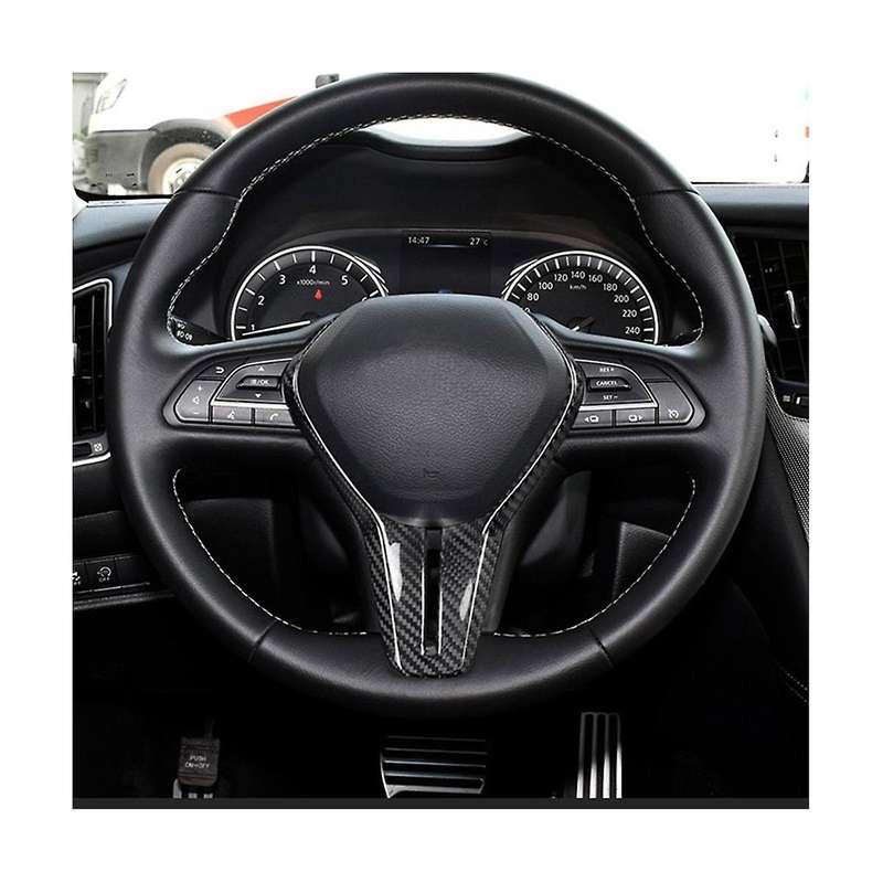 Carbon Fiber Car Steering Panel Cover Trim for Q50 Q60 2018 -2022 Interior Decoration(Red)