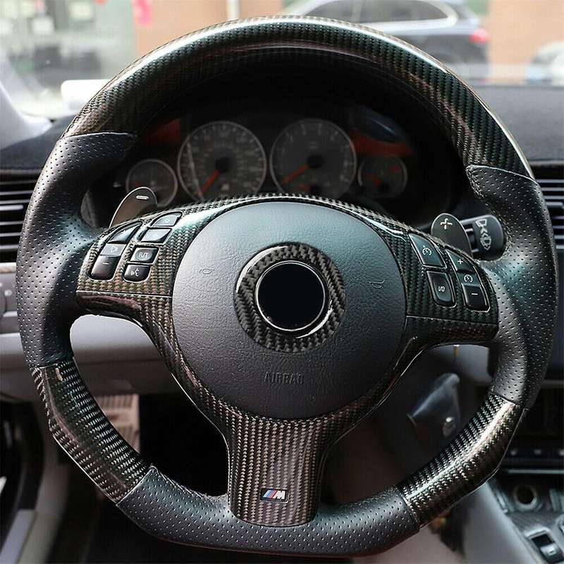 Carbon Fiber Car Steering Wheel Center Cover Stickers for - 3 Series E46 323i 328i 330i 325i 1997-2
