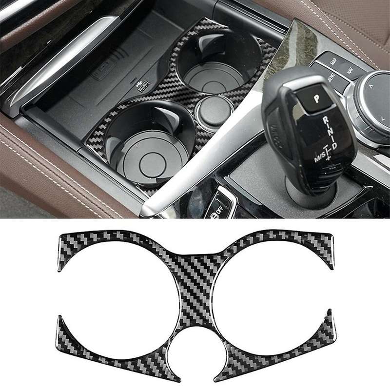 Carbon Fiber Console Water Cup Holder Frame Cover Trim Interior Accessories for - 5 Series G30 2018-