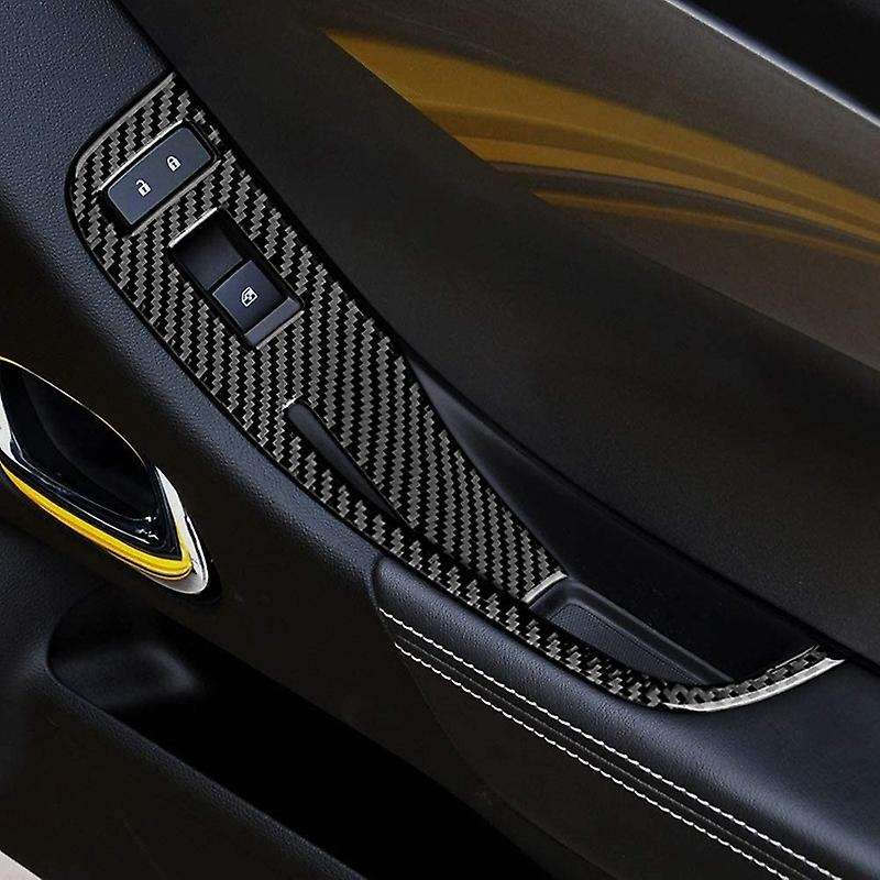 Carbon Fiber Door Window Control Switch Panel Sticker Trim Decal for 2013-2015 Accessories, Black