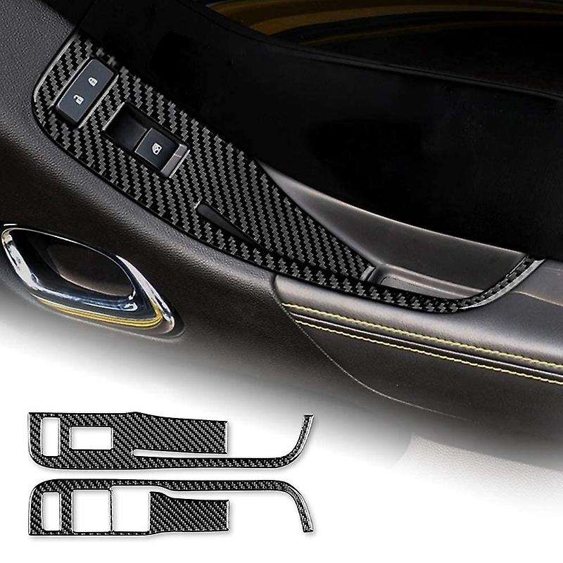 Carbon Fiber Door Window Control Switch Panel Sticker Trim Decal for 2013-2015 Accessories, Black