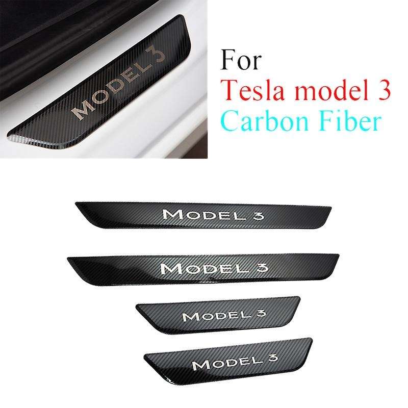 Carbon Fiber Door Sill Protector Stainless Steel Door Sill Decoration Wrap Cover Welcome Pedals for