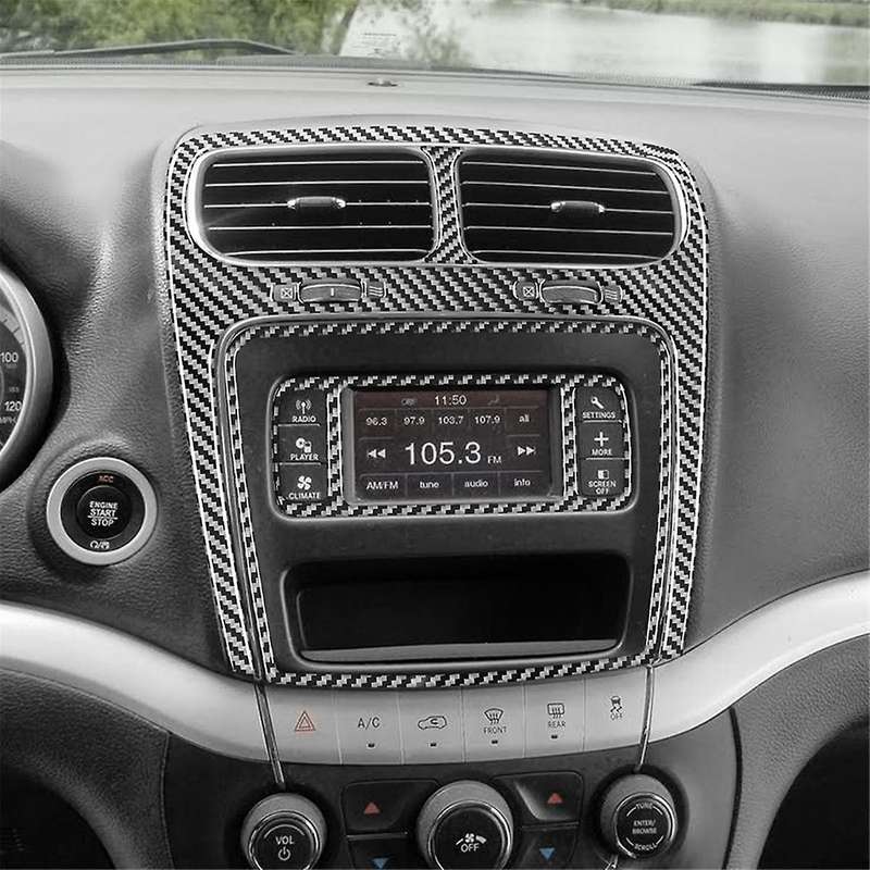 Carbon Fiber for Journey 2011-2017 Center Air Vent Multimedia Radio Trim Frame Sticker Cover Interio