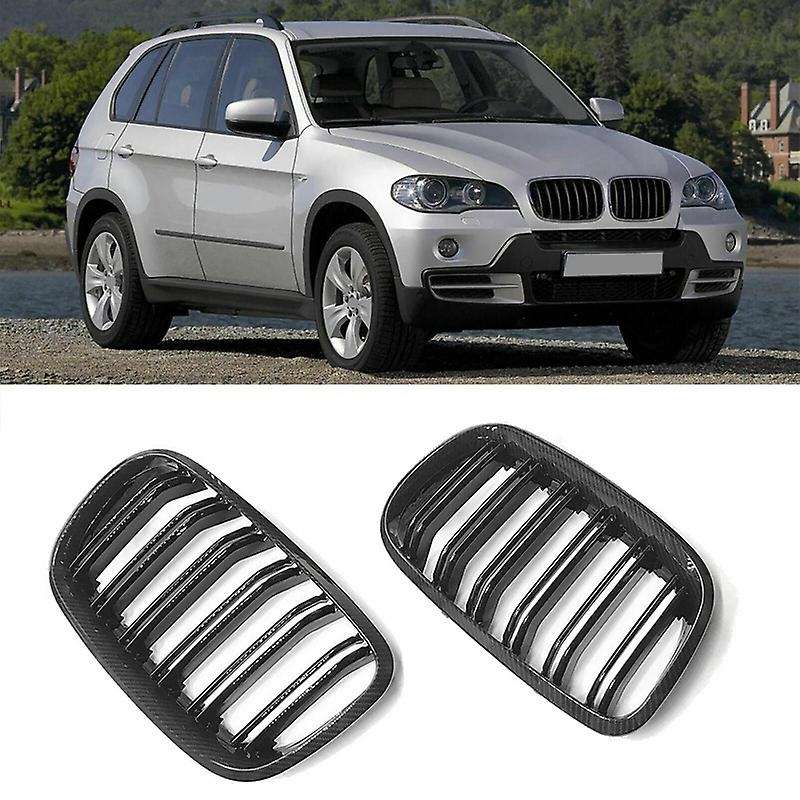 Carbon Fiber Front Bumper Kidney Grille Double Slat Front Mesh Grill for X5 X6 E70 E71 2007-2013