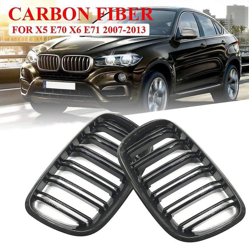 Carbon Fiber Front Bumper Kidney Grille Double Slat Front Mesh Grill for X5 X6 E70 E71 2007-2013