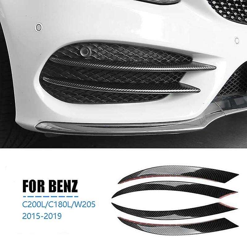 Carbon Fiber Front Bumper Lip Splitter Spoiler Fog Lights Trim Sticker for C Class W205 C180 C200L/C
