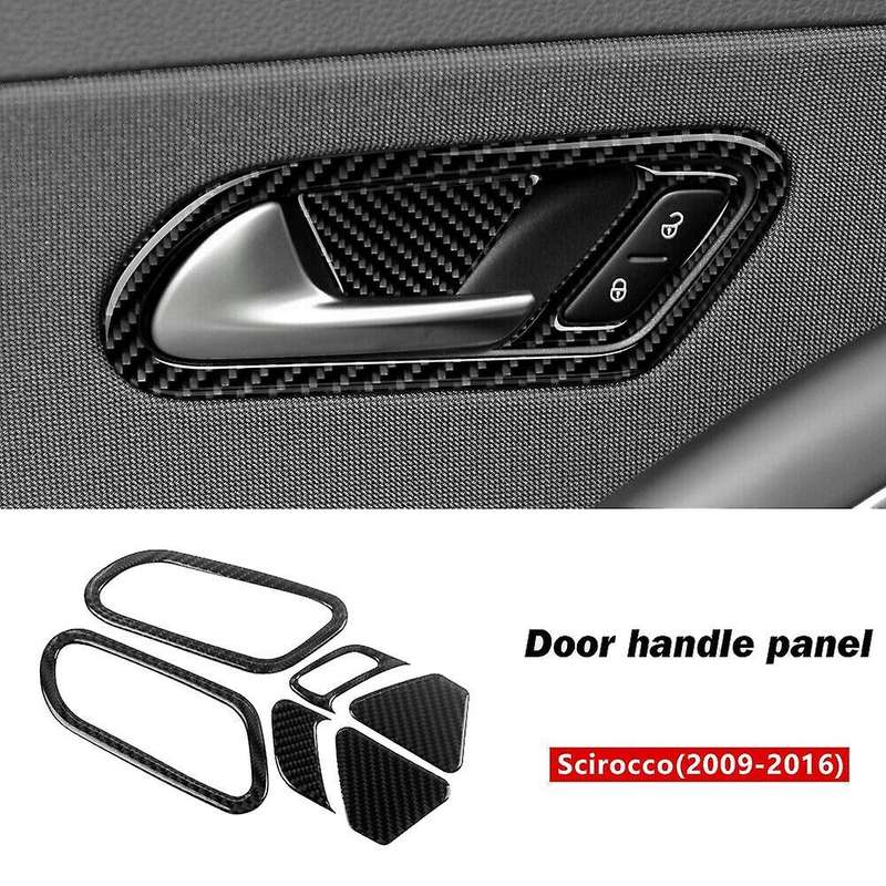 Carbon Fiber Inside Door Handle Bowl Cover Frame Trim & Door Lock Switch Frame Sticker Set for 2009-