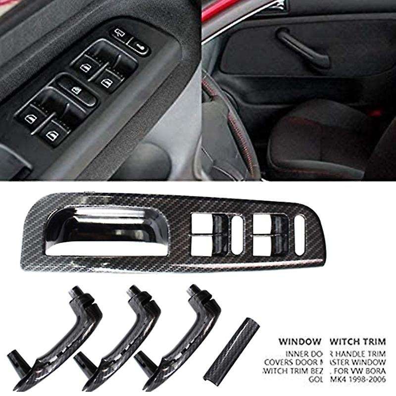 Carbon Fiber Inner Door Handle Window Switch Control Panel Trim for Golf 4 MK4 1999-2004