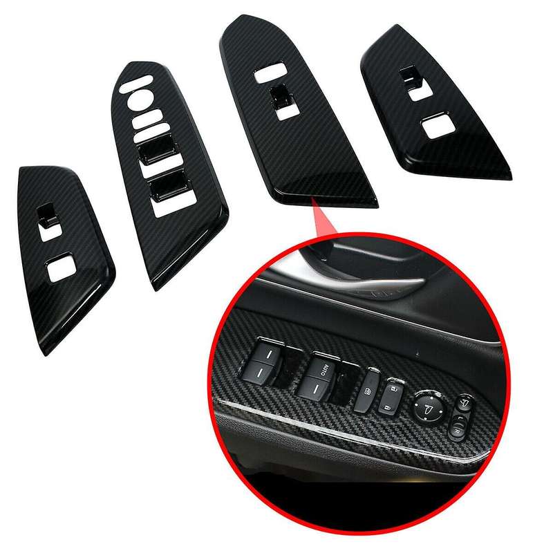 Carbon Fiber Interior Door Armrest Cover Trim for -V 2017-2019 Door Window Lock Switch Lift Cover