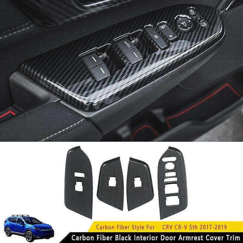 Carbon Fiber Interior Door Armrest Cover Trim for -V 2017-2019 Door Window Lock Switch Lift Cover