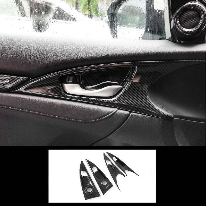 Carbon Fiber Interior Mouldings Inner Door Handle Bowl Panel Cover Trim for Hatchback 2019-2020