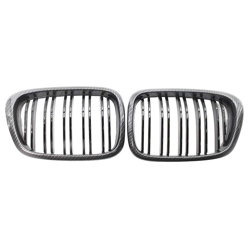 Carbon Fiber Pattern Front Hood Kidney Grille Grill Dual Line for  E39 5Series 525 528 1995-2003 Fro