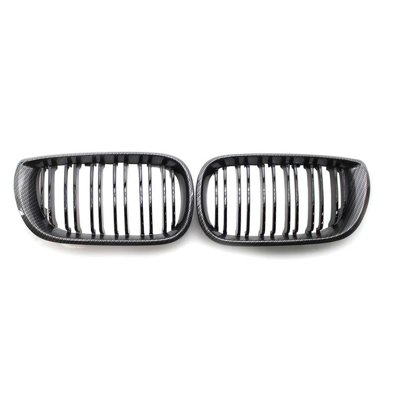 Carbon Fiber Pattern Front Hood Kidney Grille Grill Dual Line for  E46 3-Series 2002-2006 Front Bump