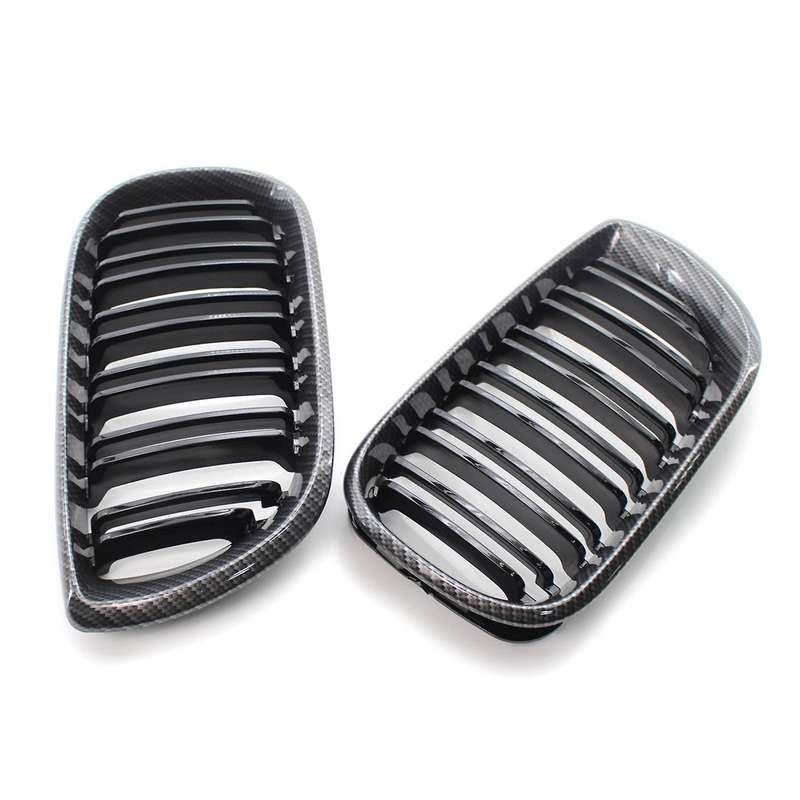 Carbon Fiber Pattern Front Hood Kidney Grille Grill Dual Line for  E46 3-Series 2002-2006 Front Bump