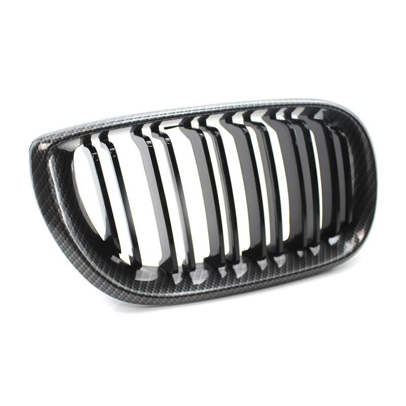 Carbon Fiber Pattern Front Hood Kidney Grille Grill Dual Line for  E46 3-Series 2002-2006 Front Bump