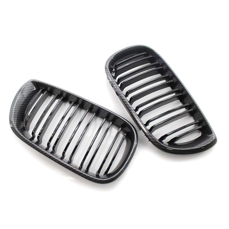 Carbon Fiber Pattern Front Hood Kidney Grille Grill Dual Line for  E46 3-Series 2002-2006 Front Bump