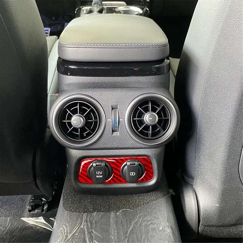 Carbon Fiber Rear Air Outlet Seat Armrest Box Charge Plug Decorative Cover Interior Sticker for 2018