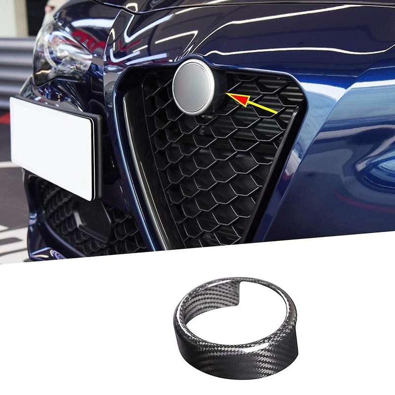Carbon Fiber Rear Grille Front Grill Logo Decor Ring Black Trimmed Frame Fits for 2017-2020