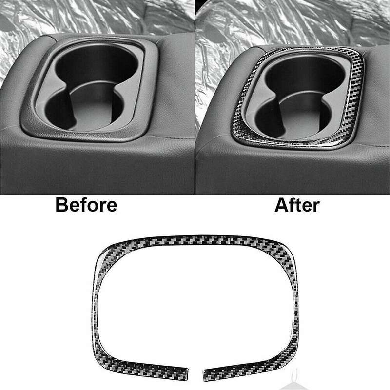 Carbon Fiber Rear Water Cup Holder Frame Cover Trim for 2006-2011