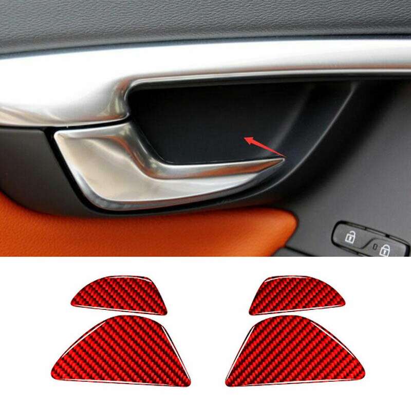 Carbon Fiber Red Interior Door Bowl Panel Trim Cover Door Handle Accessories Sticker for S60 V60 XC