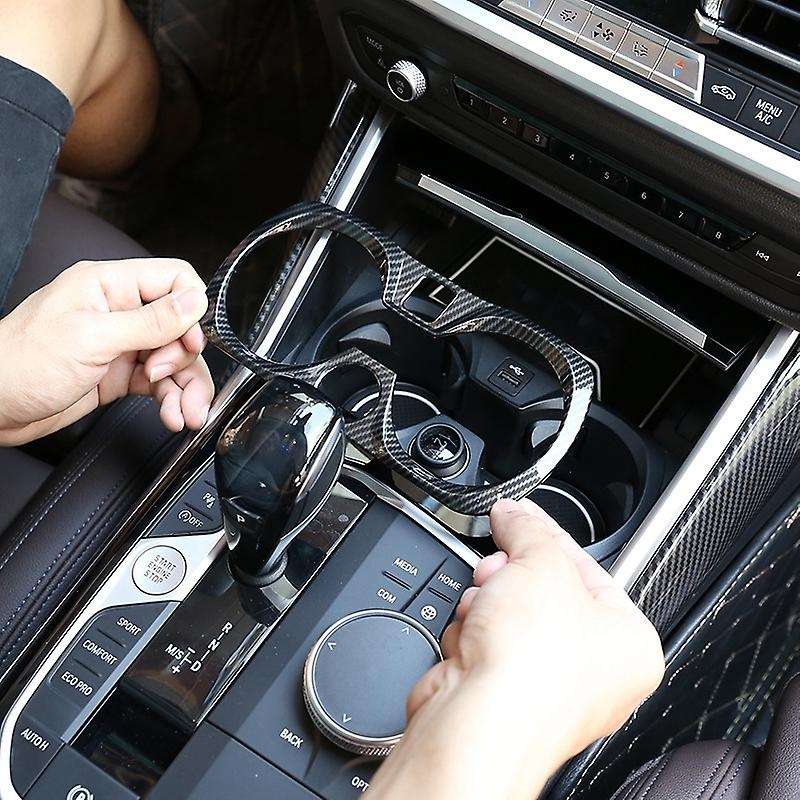 Carbon Fiber Style ABS Car Central Control Cup Holder Frame Trim for 3 Series G20 G28 325Li 2019 202