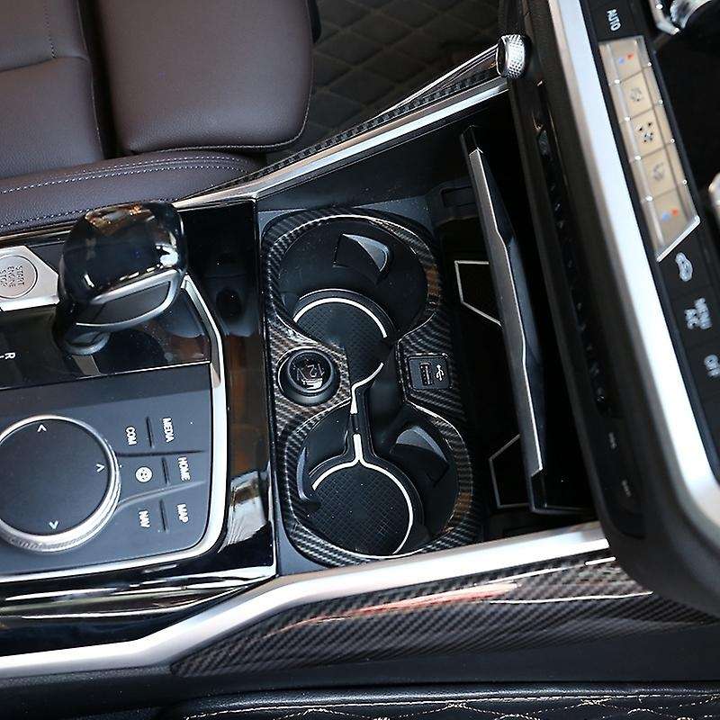 Carbon Fiber Style ABS Car Central Control Cup Holder Frame Trim for 3 Series G20 G28 325Li 2019 202