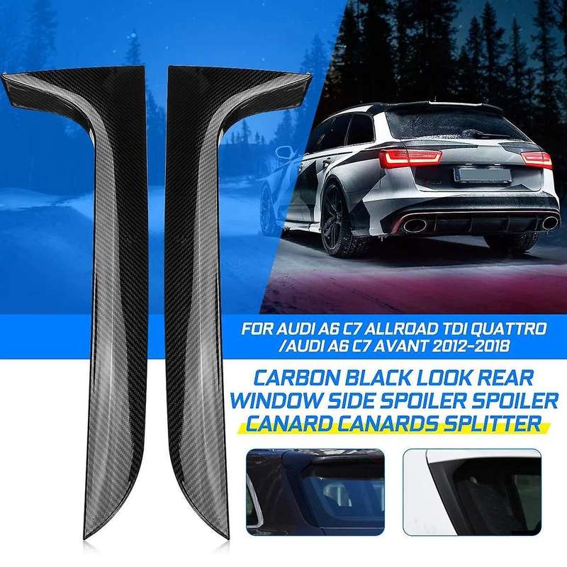 Carbon Fiber Style Rear Behind Window Spoiler Side Strip Cover Trim for - A6 C7 Allroad TDI 2012-201