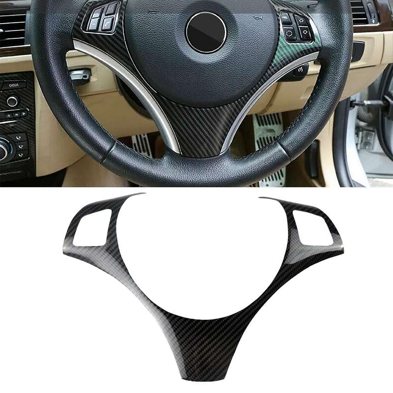 Carbon Fiber Style Steering Wheel Decoration Cover Trim Frame Sticker for 3 Series E90 E92 E93 2005-