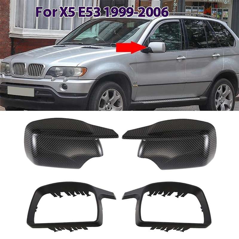 Carbon Fiber Style Side Mirror Cover Caps Replacement New M Look Mirror Covers for X5 E53 1999-2006