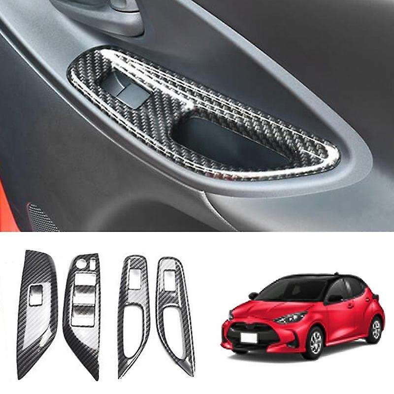 Carbon Fiber Window Glass Lift Button Trim Switch Cover Door Armrest Panel Sticker for YARiS 2020 20