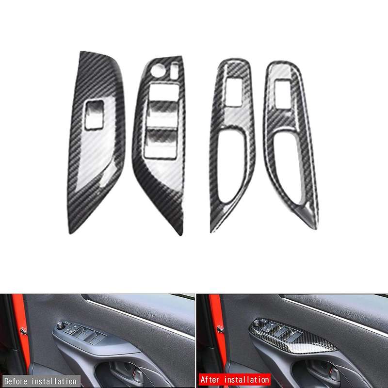 Carbon Fiber Window Glass Lift Button Trim Switch Cover Door Armrest Panel Sticker for YARiS 2020 20