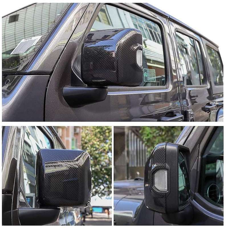 Carbon Fibre Rear View Mirror Cover Reverse Mirror Cover Decoration Frame with Turn Light for Wrangl