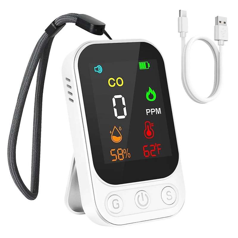 Carbon Monoxide Detector 3-In-1 CO Temperature Monitor with 2.48In HD Screen & Indicator Visual for