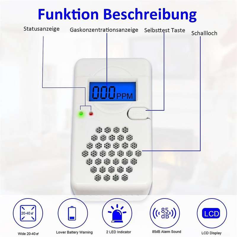 Carbon Monoxide Detectors, Portable CO Alarm Detector Device with LED Digital Display for Home, Trav