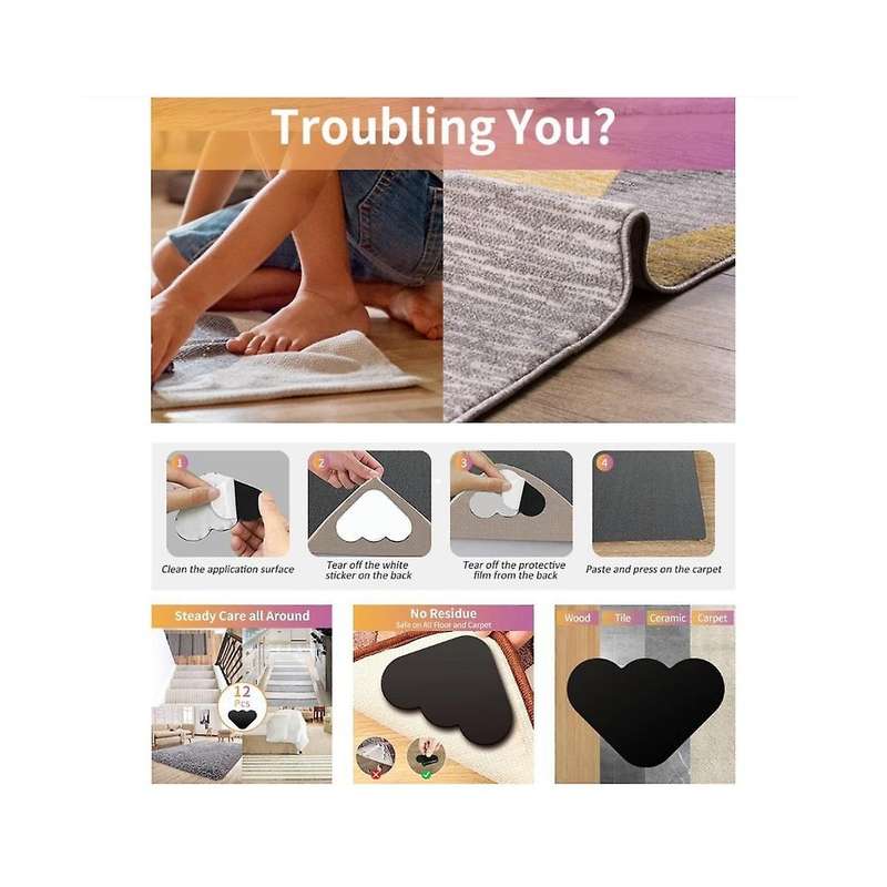 Carpet Gripper, Double Sided Non- Rug Tape Stickers Rug Pad Carpet Tape Corner Side Gripper for Floo