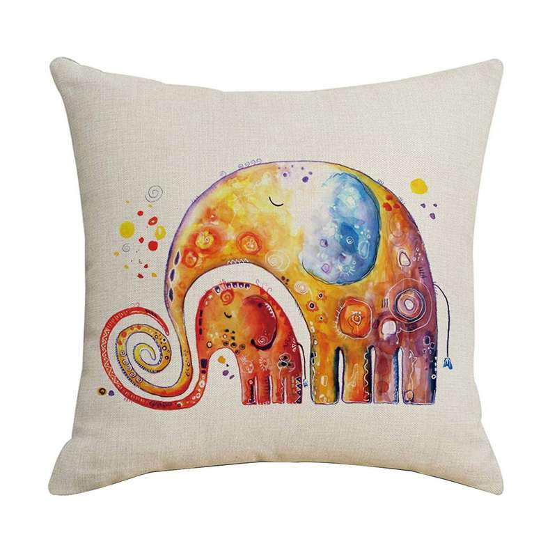 Cartoon Animals Cushion Covers Elephant Print Sofa Throw Pillowcase Linen Cushion Case Children Kid'