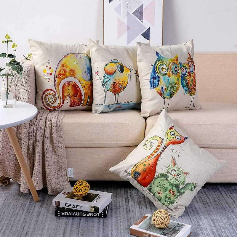Cartoon Animals Cushion Covers Elephant Print Sofa Throw Pillowcase Linen Cushion Case Children Kid'