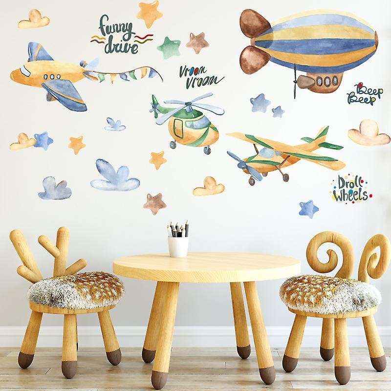 Cartoon Airship Wall Stickers for Kids Room Nursery PVC Wall Decals Art Wall Murals Poster DIY Home