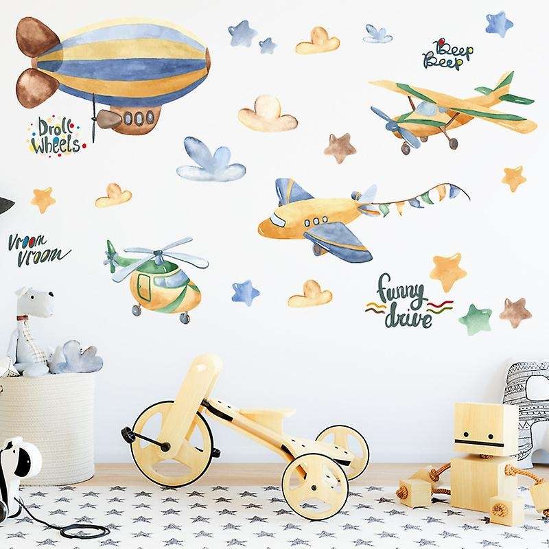 Cartoon Airship Wall Stickers for Kids Room Nursery PVC Wall Decals Art Wall Murals Poster DIY Home