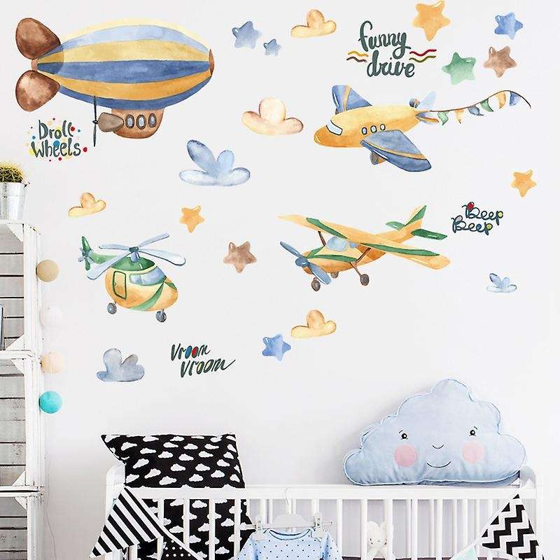 Cartoon Airship Wall Stickers for Kids Room Nursery PVC Wall Decals Art Wall Murals Poster DIY Home