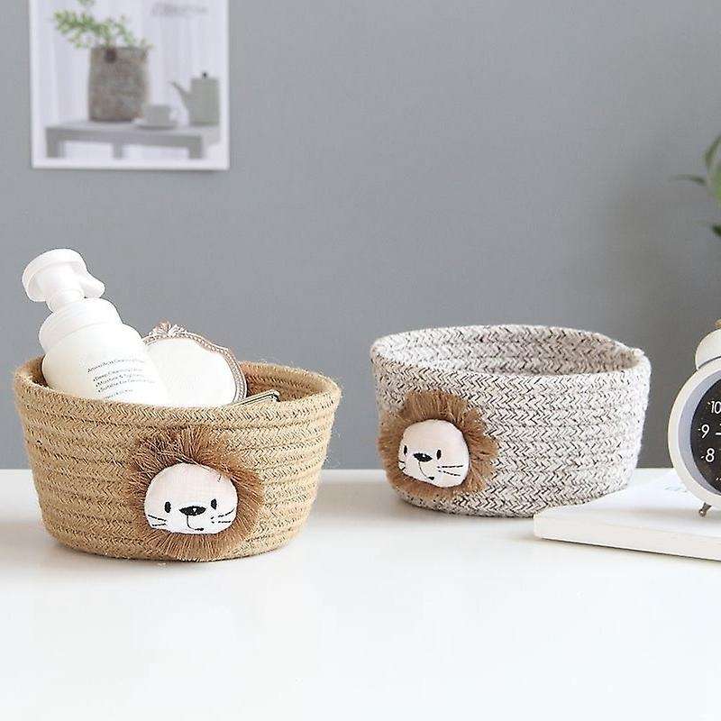 Cartoon Animals Woven Storage Basket Desktop Organizer Sundries Storage Box Laundry Baskets - Lion
