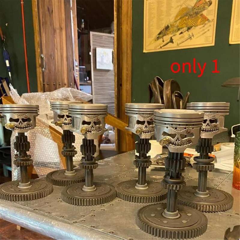 Carving Piston Skull Face Realistic Skull Sculpture Man Head Statue Office Home Table Gifts Hallowee