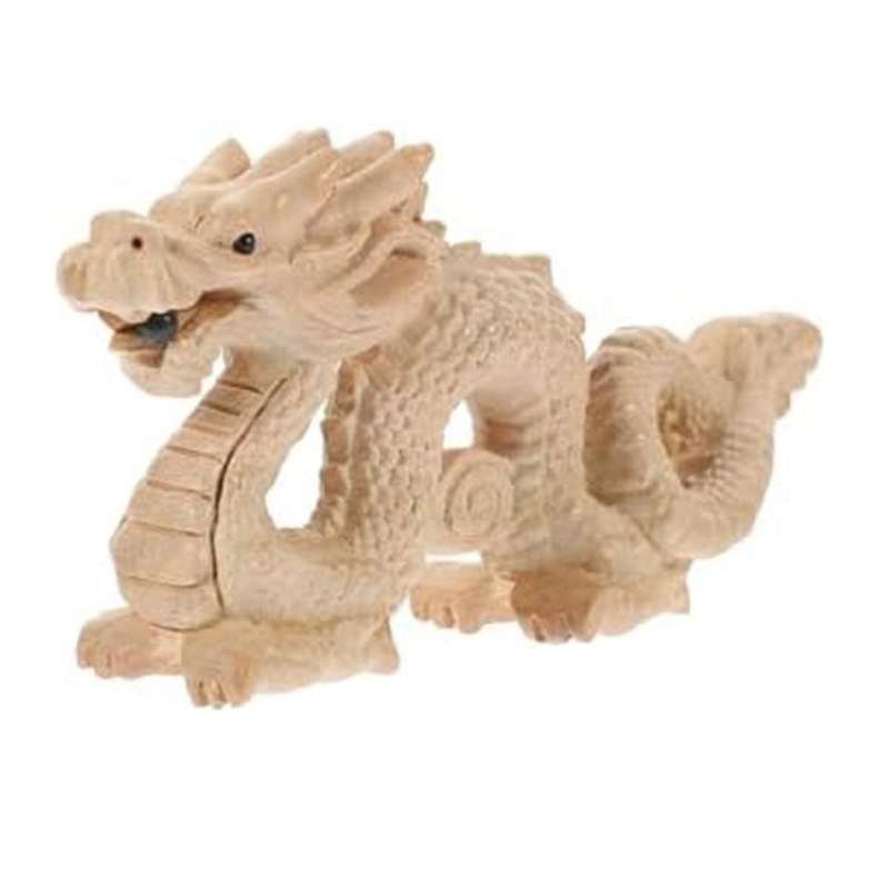 Carved Wood Dragon Statue Sculpture Animal Figurine Brings Good Lucky for Success Mascot Gift