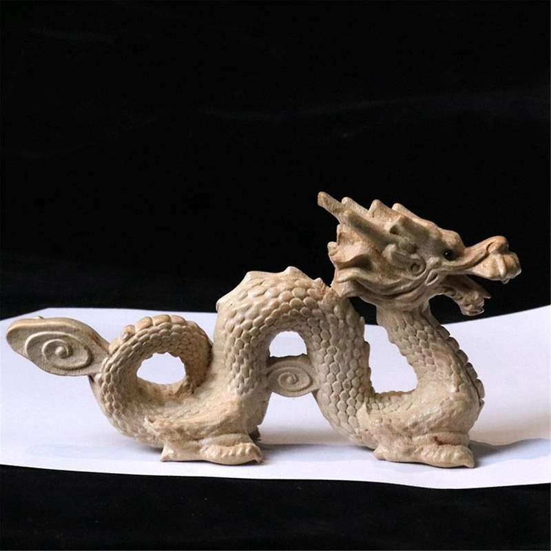 Carved Wood Dragon Statue Sculpture Animal Figurine Brings Good Lucky for Success Mascot Gift