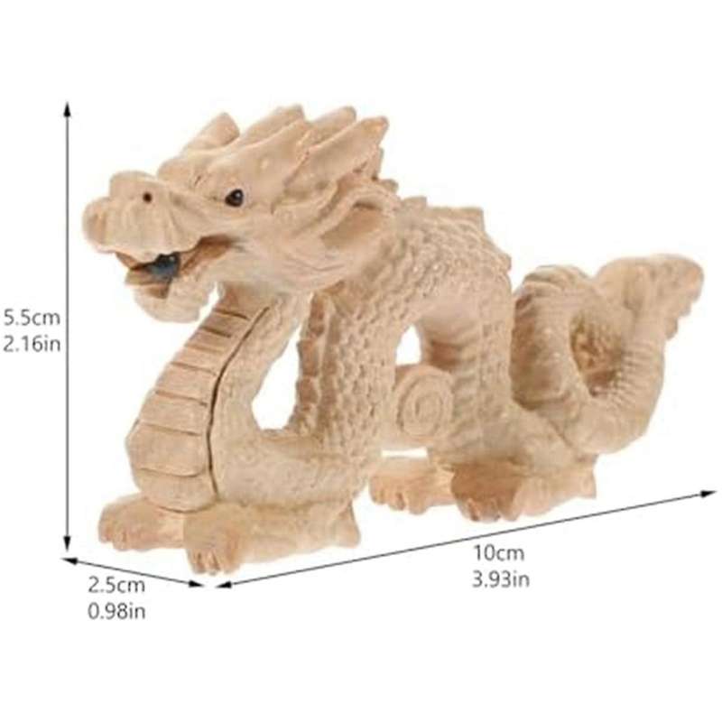Carved Wood Dragon Statue Sculpture Animal Figurine Brings Good Lucky for Success Mascot Gift