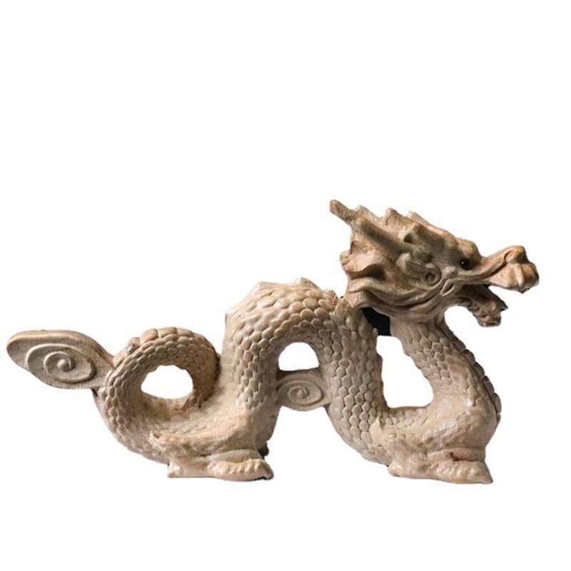 Carved Wood Dragon Statue Sculpture Animal Figurine Brings Good Lucky for Success Mascot Gift